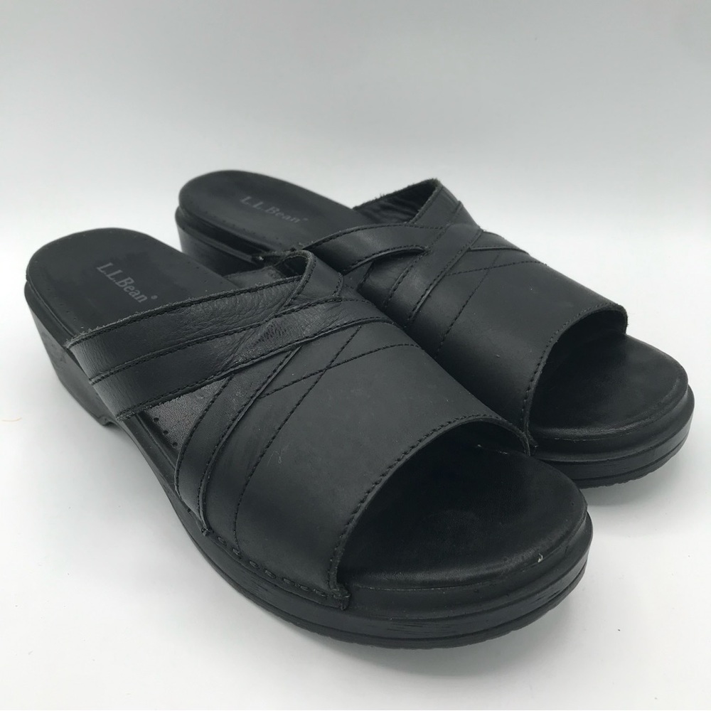 L.L. Bean Women's Black Slip On Wedge‎ Slide Sandals US Size 9 EU 40